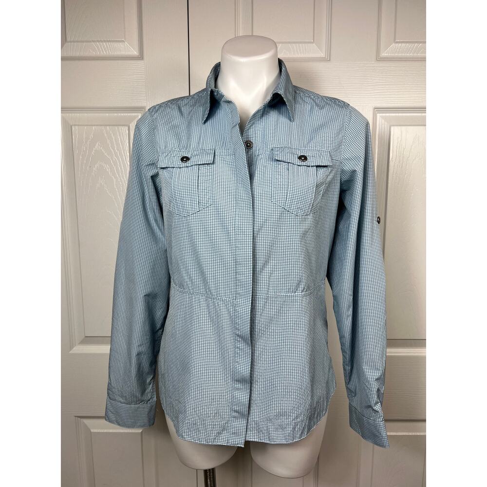 Alpine Design Women's Active Long Sleeve Top Hidden Button Blue Shirt Medium